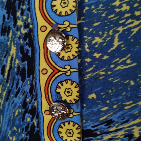 Queen Mulock Butterfly Print Shirt Dress Size M Blue Short Sleeve Pullover Silk - Picture 8 of 12